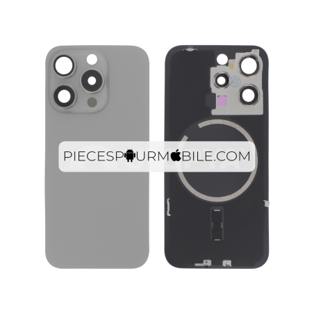 Vitre Arrière Complète Titane Naturel iPhone 15 Pro (Avec MagSafe) (Sans Logo) 